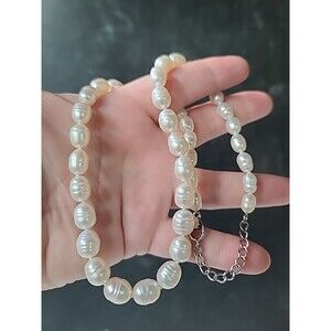 925 Sterling Silver Pearl Beaded Adjustable Necklace Vintage